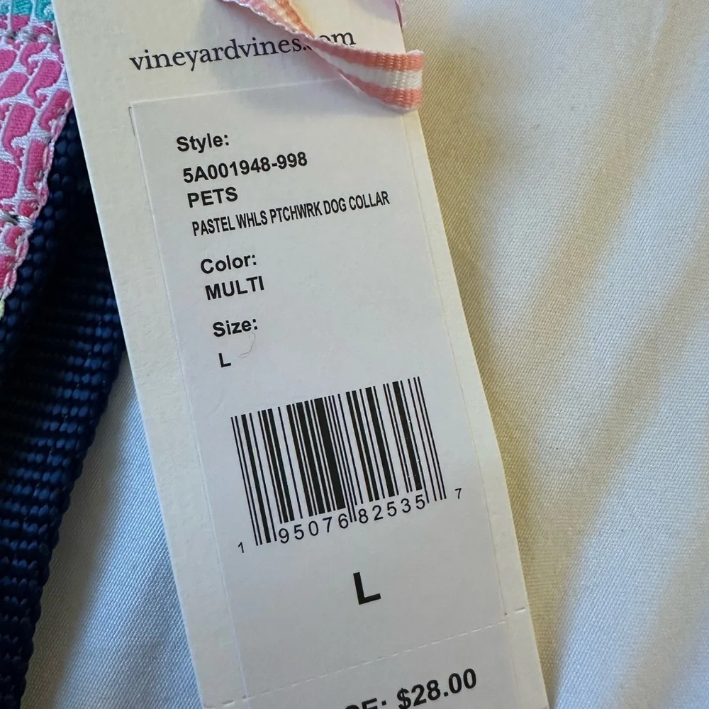 NWT VINEYARD VINES PASTEL WHALES PATCHWORK DOG COLLAR SIZE L LARGE MULTI COLOR